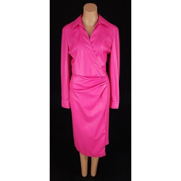 MSGM Faux-Leather Midi Wrap Dress Size 40 US 4 S Pink - Picture 2 of 16